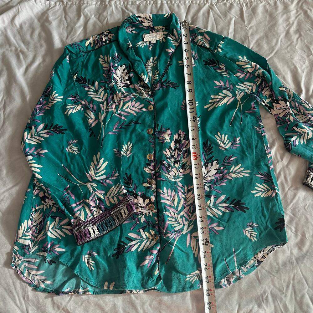 Johnny Was Green, Floral Print, Silk, Long Sleeve, Button Up Blouse- L - Picture 8 of 8